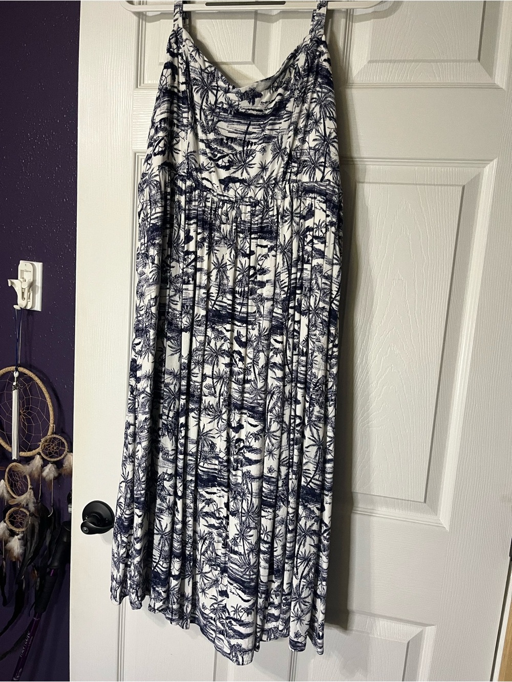 Torrid Palm Tree Print Maxi Dress Size 2 Blue Off White